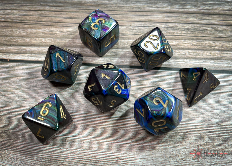 CHX27499 - Chessex: Lustrous Shadow/gold Polyhedral 7-Dice Set