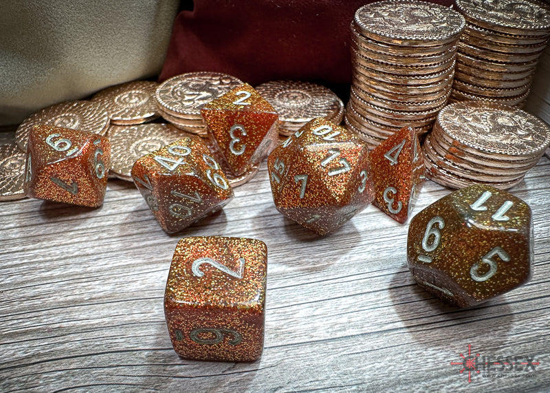 CHX27503 - Chessex: Glitter Gold/silver Polyhedral 7-Dice Set