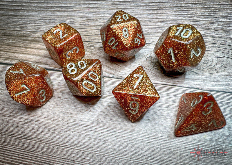 CHX27503 - Chessex: Glitter Gold/silver Polyhedral 7-Dice Set