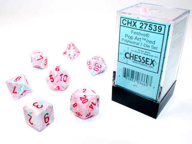 CHX27539 - Chessex: Festive Pop Art/red Polyhedral 7-Dice Set