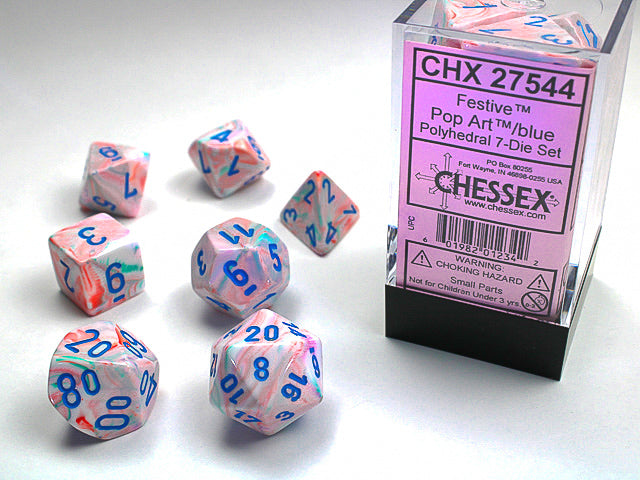 CHX27544 - Chessex: Festive Pop Art/blue Polyhedral 7-Dice Set