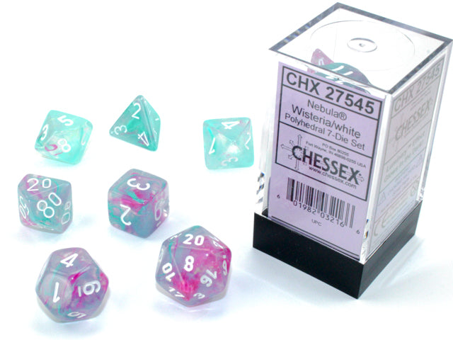 CHX27545 - Chessex: Nebula Wisteria/white Luminary Polyhedral 7-Dice Set