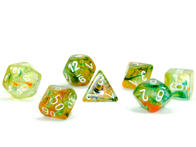 CHX27555 - Chessex: Nebula Spring/white Luminary Polyhedral 7-Dice Set