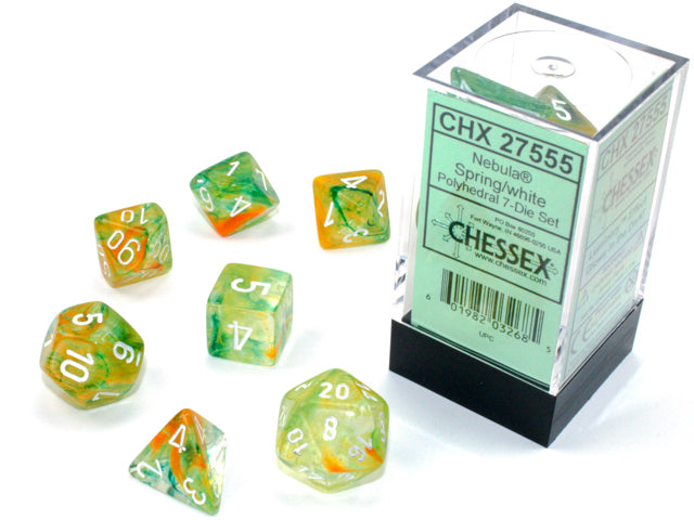 CHX27555 - Chessex: Nebula Spring/white Luminary Polyhedral 7-Dice Set