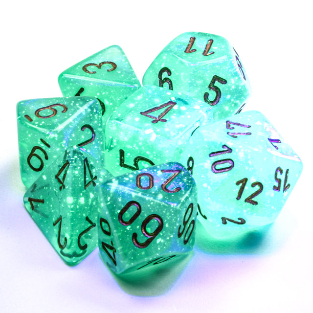 CHX27575 - Chessex: Borealis Light Green/gold Luminary Polyhedral 7-Dice Set