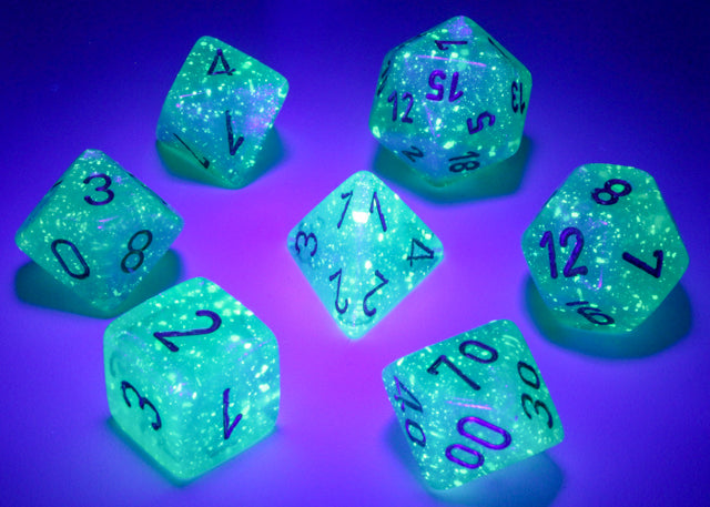 CHX27575 - Chessex: Borealis Light Green/gold Luminary Polyhedral 7-Dice Set