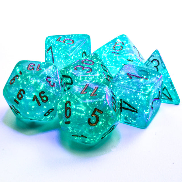 CHX27585 - Chessex: Borealis Teal/gold Luminary Polyhedral 7-Dice Set