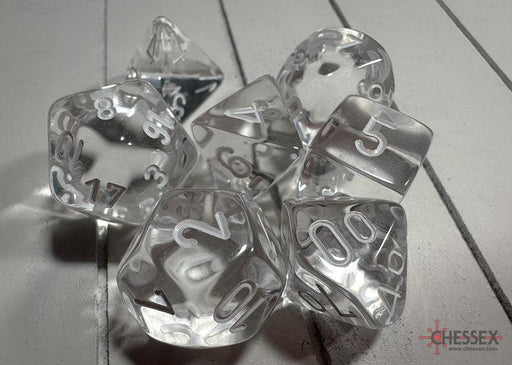 CHX23071 - Chessex: Translucent Clear/white Polyhedral 7-Dice Set