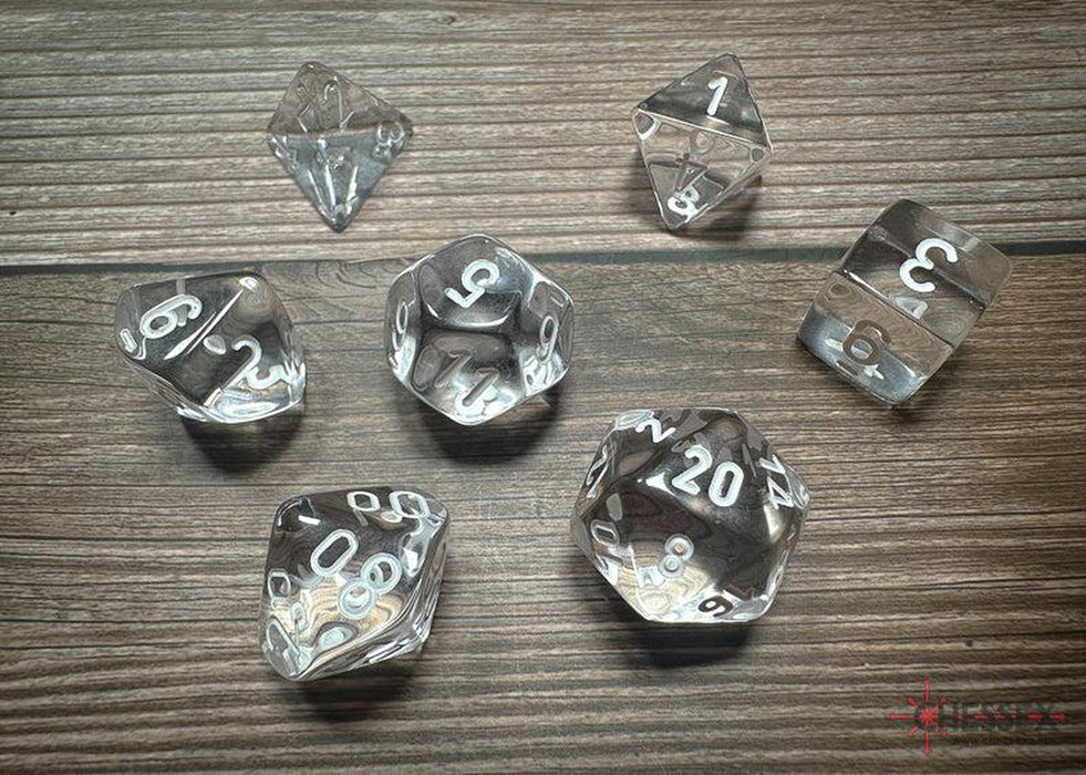 CHX23071 - Chessex: Translucent Clear/white Polyhedral 7-Dice Set