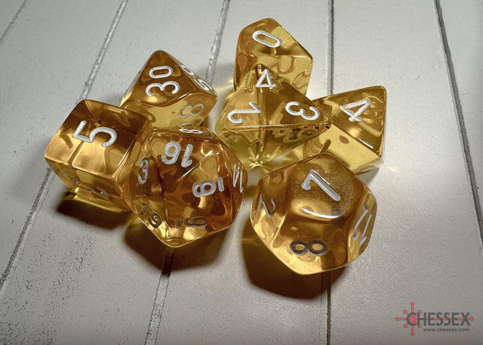 CHX23072 - Chessex: Translucent Yellow/white Polyhedral 7-Dice Set