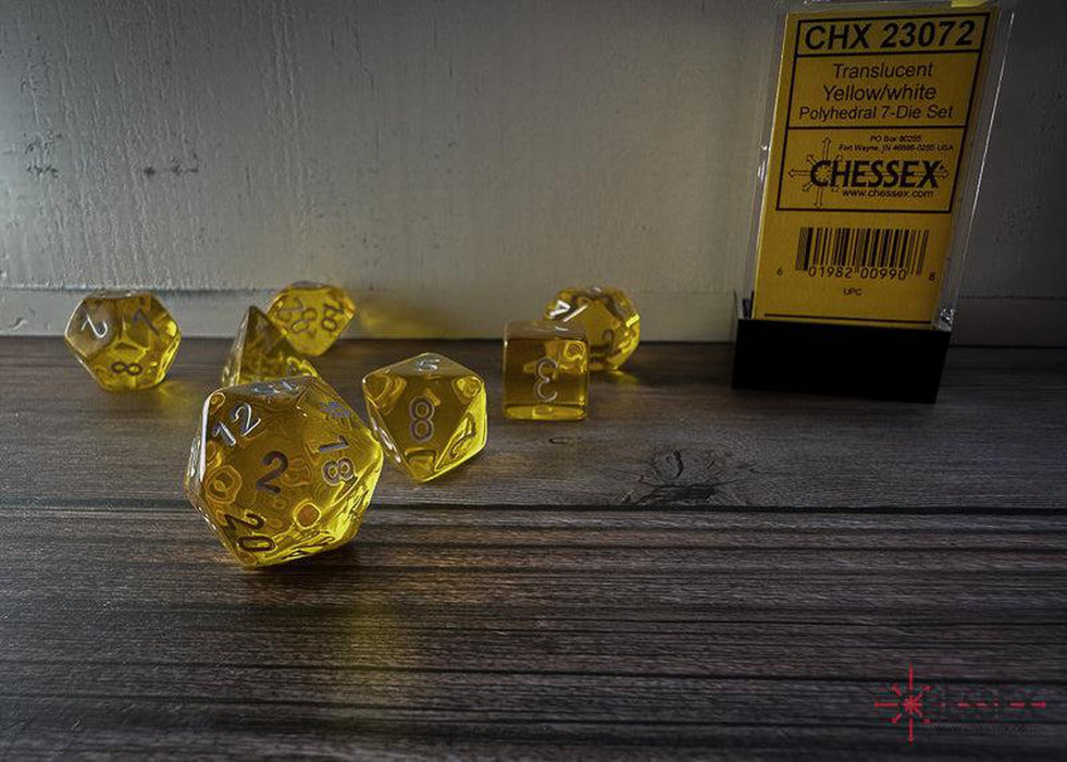 CHX23072 - Chessex: Translucent Yellow/white Polyhedral 7-Dice Set