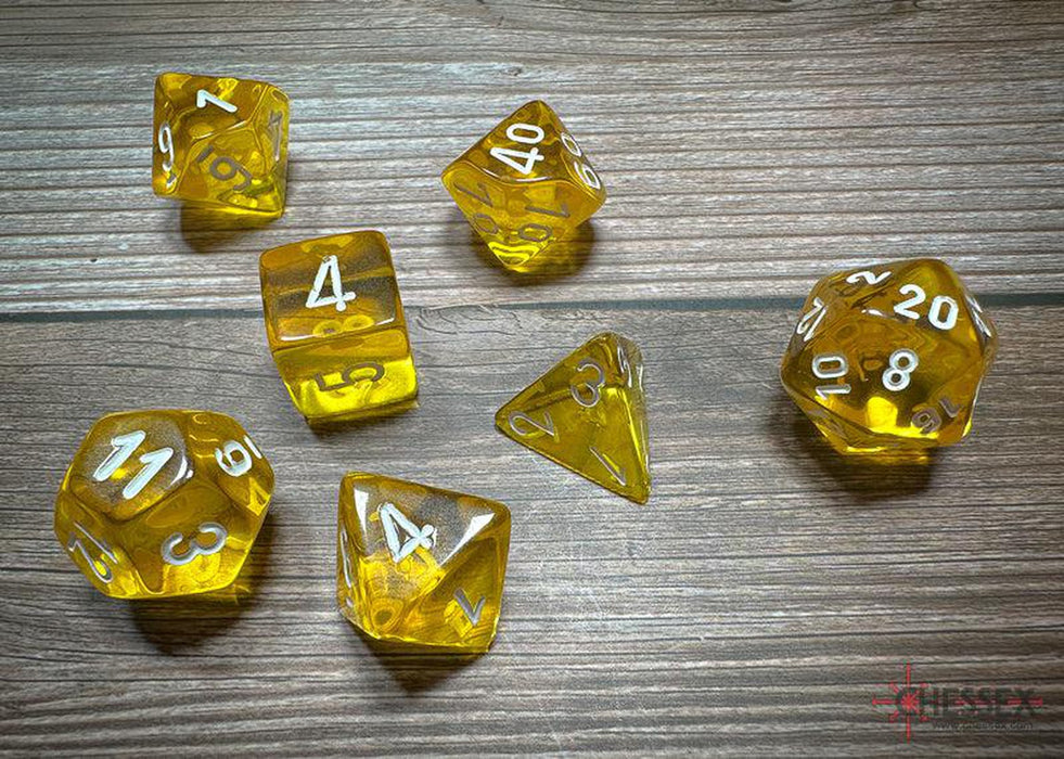 CHX23072 - Chessex: Translucent Yellow/white Polyhedral 7-Dice Set