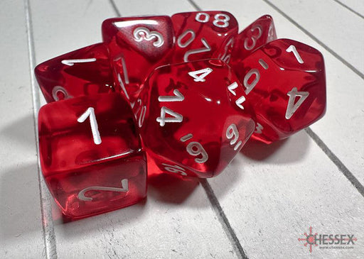 CHX23074 - Chessex: Translucent Red/white Polyhedral 7-Dice Set