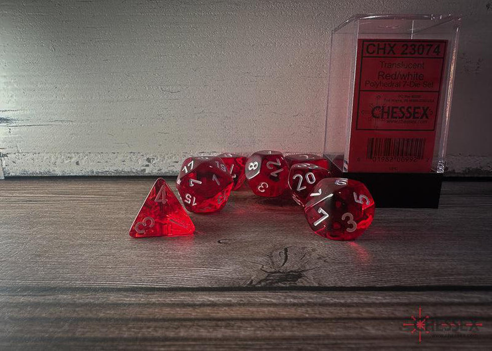 CHX23074 - Chessex: Translucent Red/white Polyhedral 7-Dice Set