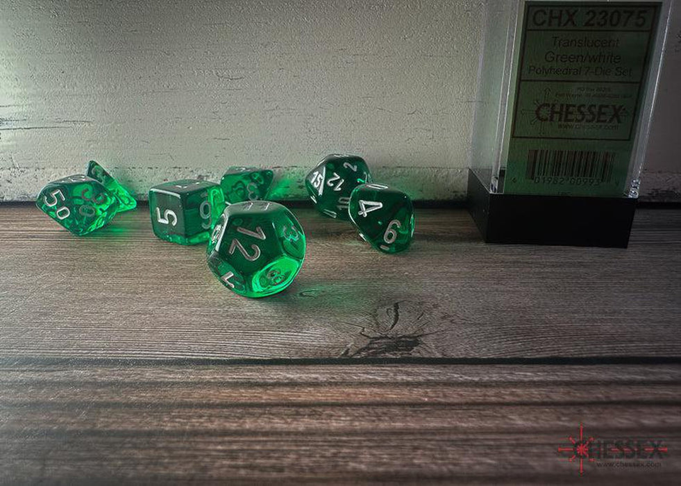 CHX23075 - Chessex: Translucent Green/white Polyhedral 7-Dice Set