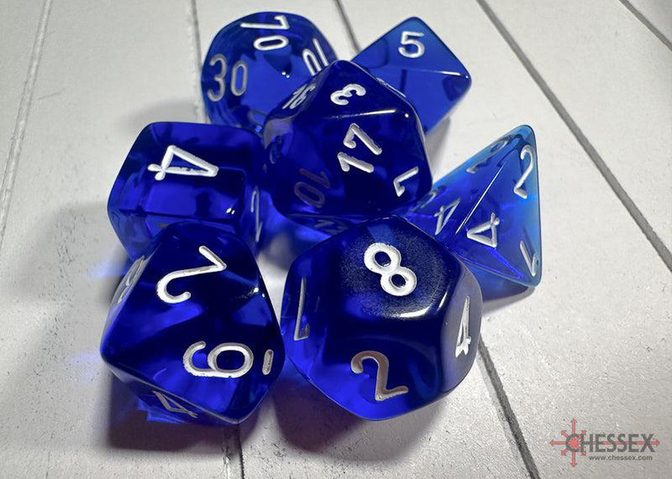 CHX23076 - Chessex: Translucent Blue/white Polyhedral 7-Dice Set