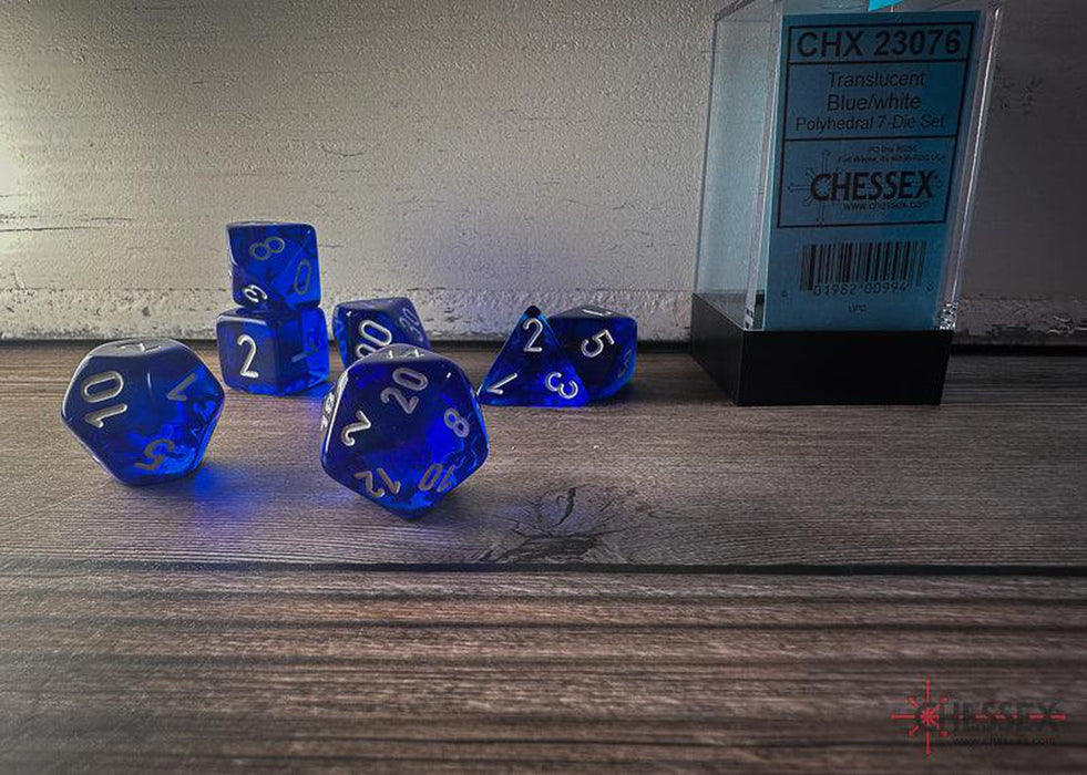 CHX23076 - Chessex: Translucent Blue/white Polyhedral 7-Dice Set