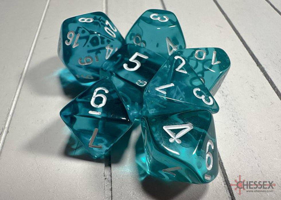 CHX23085 - Chessex: Translucent Teal/white Polyhedral 7-Dice Set