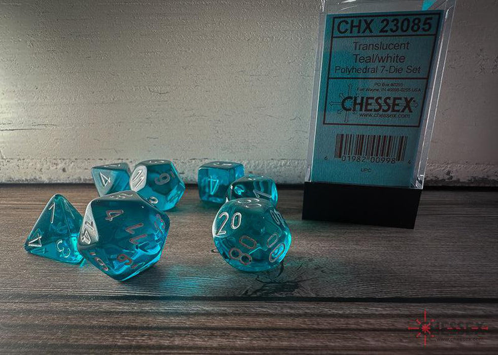 CHX23085 - Chessex: Translucent Teal/white Polyhedral 7-Dice Set