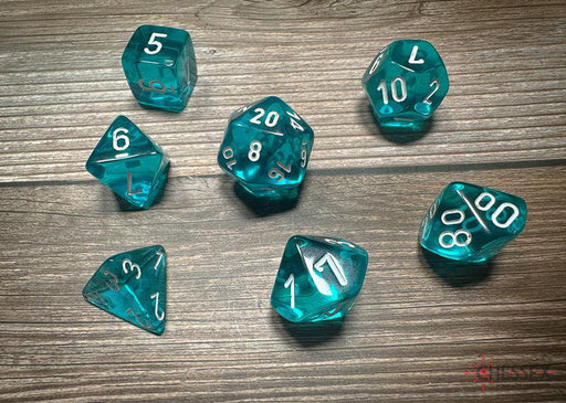 CHX23085 - Chessex: Translucent Teal/white Polyhedral 7-Dice Set