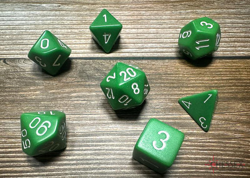 CHX25405 - Chessex: Opaque Green/white Polyhedral 7-Dice Set