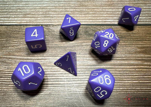 CHX25407 - Chessex: Opaque Purple/white Polyhedral 7-Dice Set