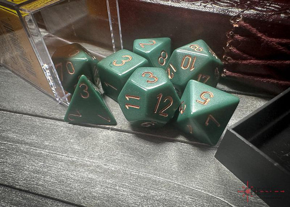 CHX25415 - Chessex: Opaque Dusty Green/copper Polyhedral 7-Dice Set