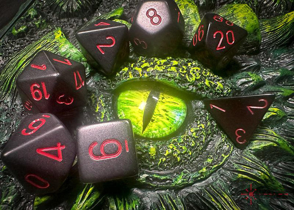 CHX25418 - Chessex: Opaque Black/red Polyhedral 7-Dice Set