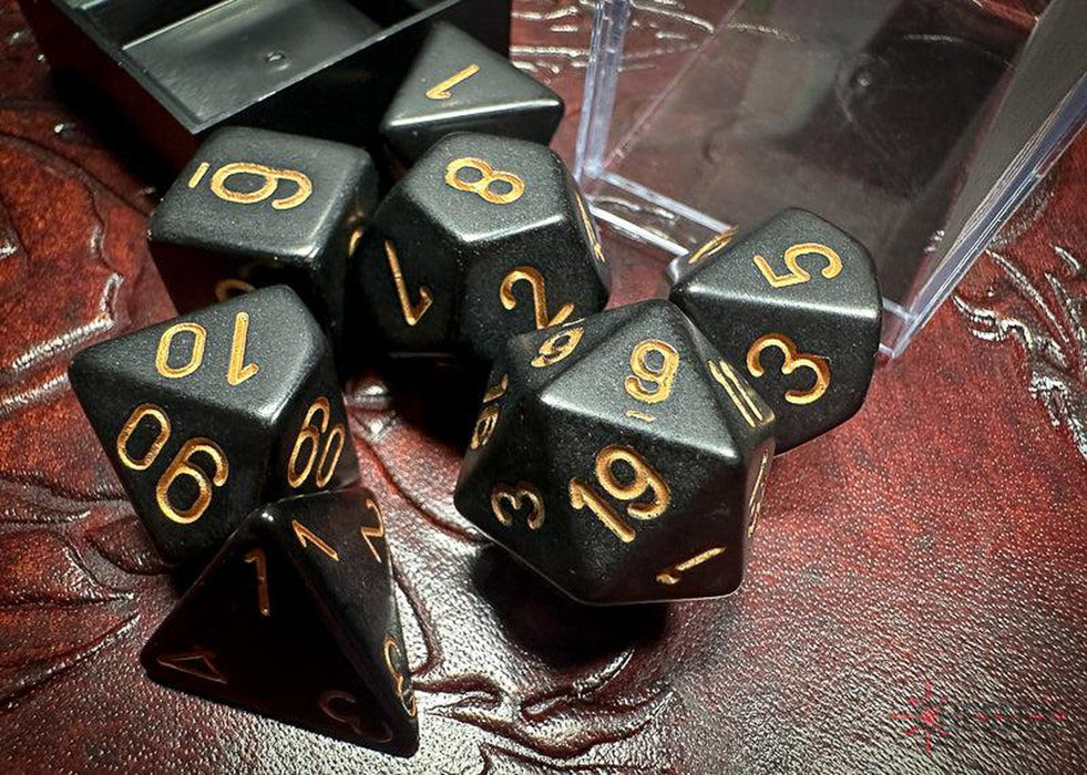 CHX25428 - Chessex: Opaque Black/gold Polyhedral 7-Dice Set