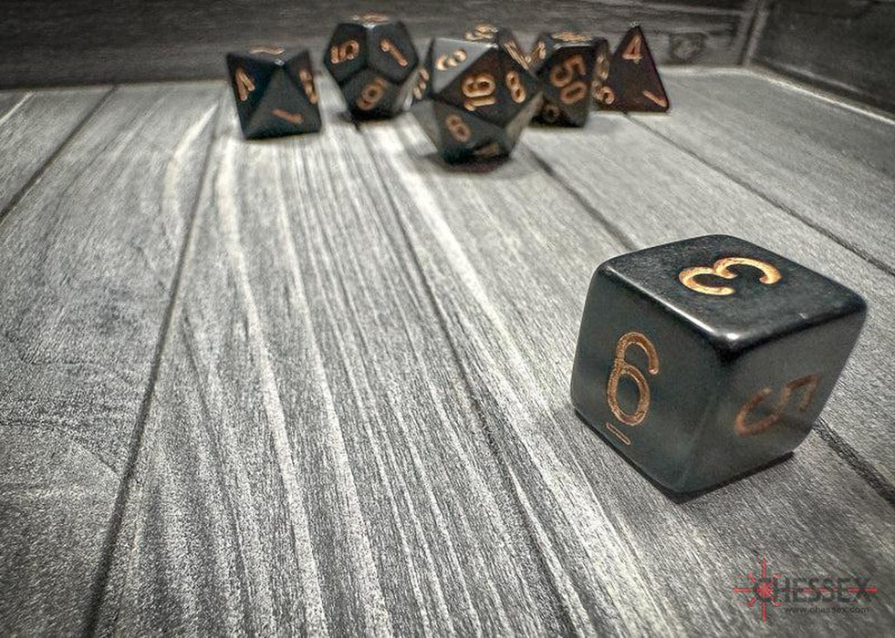 CHX25428 - Chessex: Opaque Black/gold Polyhedral 7-Dice Set