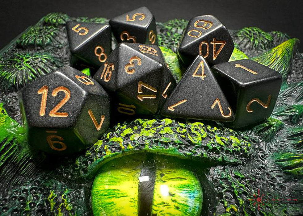 CHX25428 - Chessex: Opaque Black/gold Polyhedral 7-Dice Set