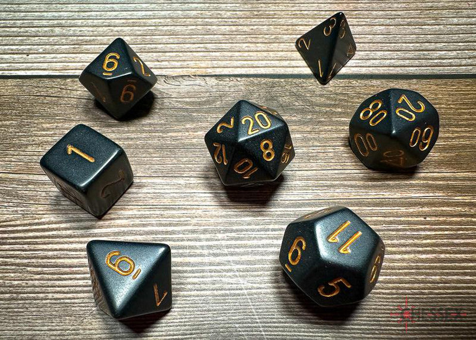 CHX25428 - Chessex: Opaque Black/gold Polyhedral 7-Dice Set