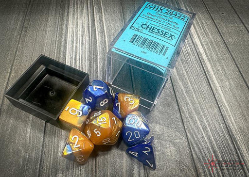 CHX26422 - Chessex: Gemini Blue-Gold/white Polyhedral 7-Dice Set