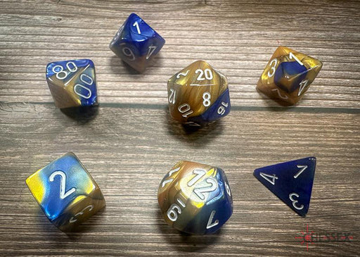 CHX26422 - Chessex: Gemini Blue-Gold/white Polyhedral 7-Dice Set