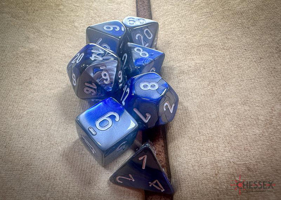 CHX26423 - Chessex: Gemini Blue-Steel/white Polyhedral 7-Dice Set