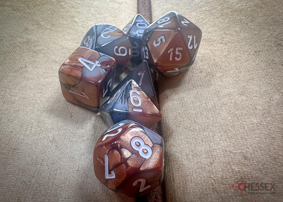 CHX26424 - Chessex: Gemini Copper-Steel/white Polyhedral 7-Dice Set