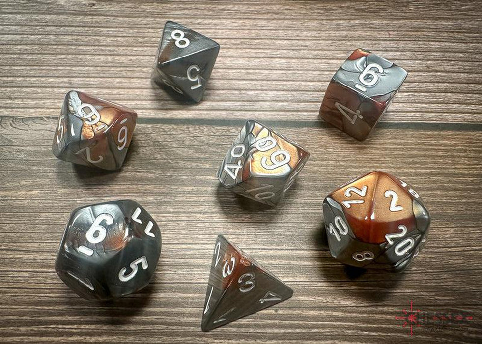 CHX26424 - Chessex: Gemini Copper-Steel/white Polyhedral 7-Dice Set