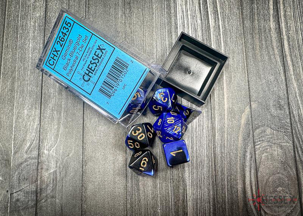 CHX26435 - Chessex: Gemini Black-Blue/gold Polyhedral 7-Dice Set