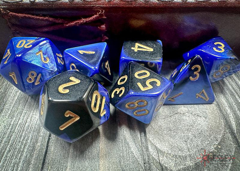 CHX26435 - Chessex: Gemini Black-Blue/gold Polyhedral 7-Dice Set