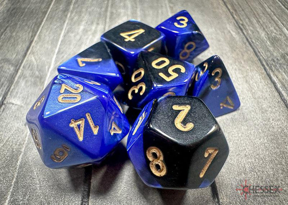 CHX26435 - Chessex: Gemini Black-Blue/gold Polyhedral 7-Dice Set