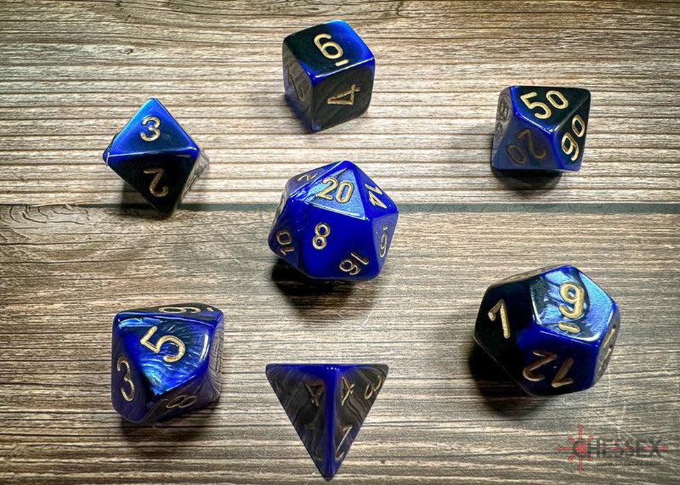 CHX26435 - Chessex: Gemini Black-Blue/gold Polyhedral 7-Dice Set