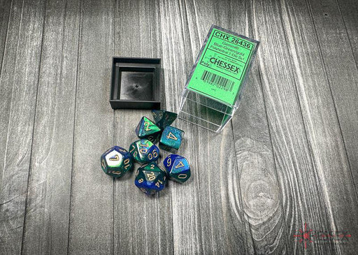 CHX26436 - Chessex: Gemini Blue-Green/gold Polyhedral 7-Dice Set