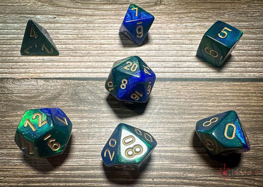 CHX26436 - Chessex: Gemini Blue-Green/gold Polyhedral 7-Dice Set