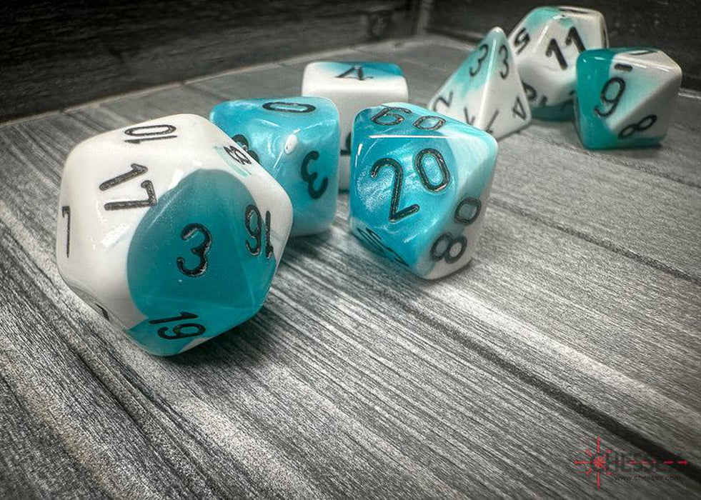 CHX26444 - Chessex: Gemini Teal-White/black Polyhedral 7-Dice Set