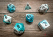 CHX26444 - Chessex: Gemini Teal-White/black Polyhedral 7-Dice Set