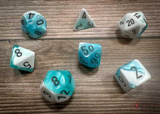 CHX26444 - Chessex: Gemini Teal-White/black Polyhedral 7-Dice Set