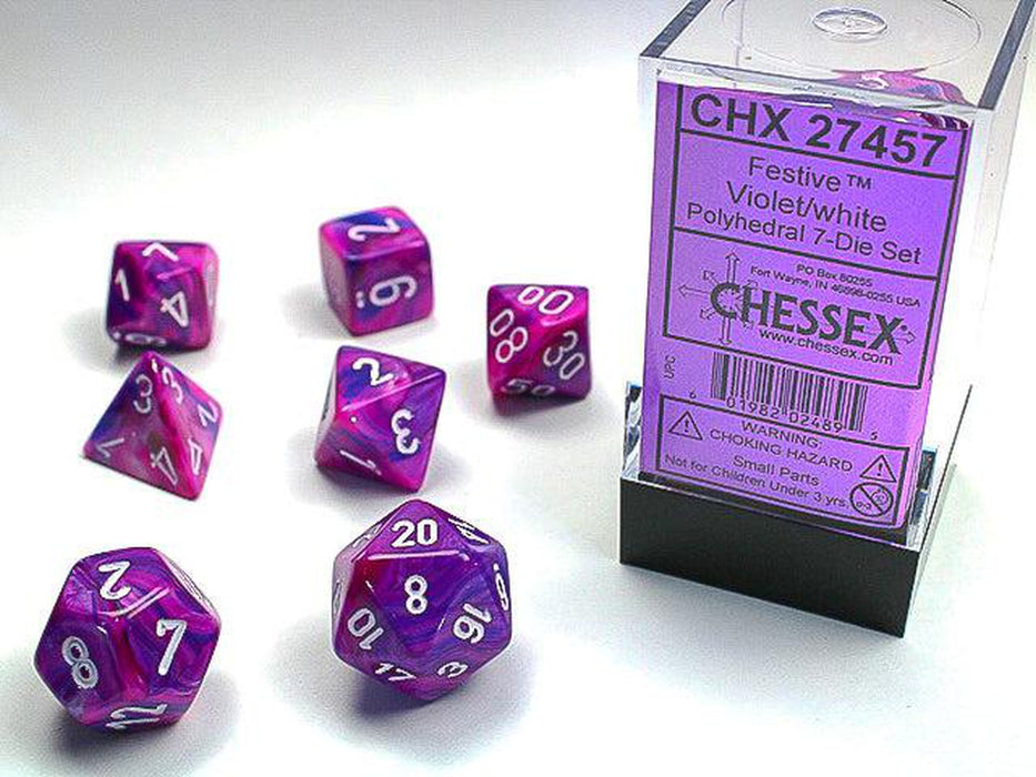 CHX27457 - Chessex: Festive Violet/white Polyhedral 7-Dice Set