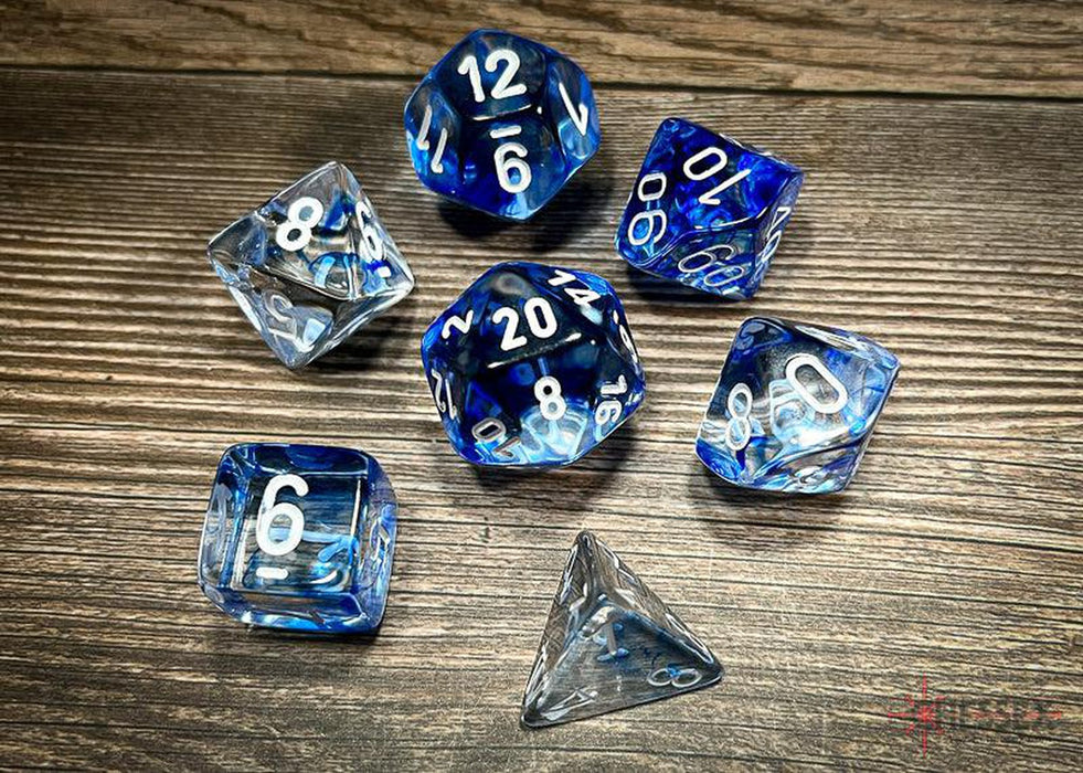 CHX27466 - Chessex: Nebula Dark Blue/white Polyhedral 7-Dice Set