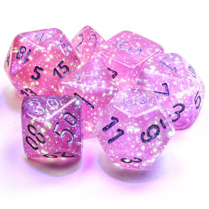 CHX27584 - Chessex: Borealis Pink/silver Luminary Polyhedral 7-Dice Set