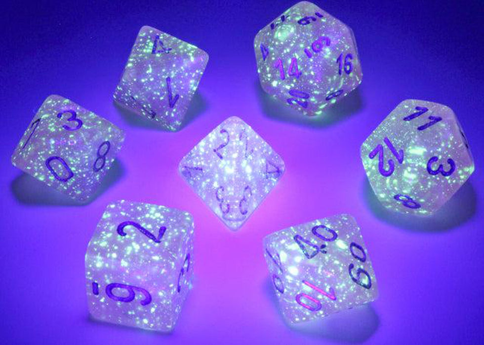 CHX27584 - Chessex: Borealis Pink/silver Luminary Polyhedral 7-Dice Set